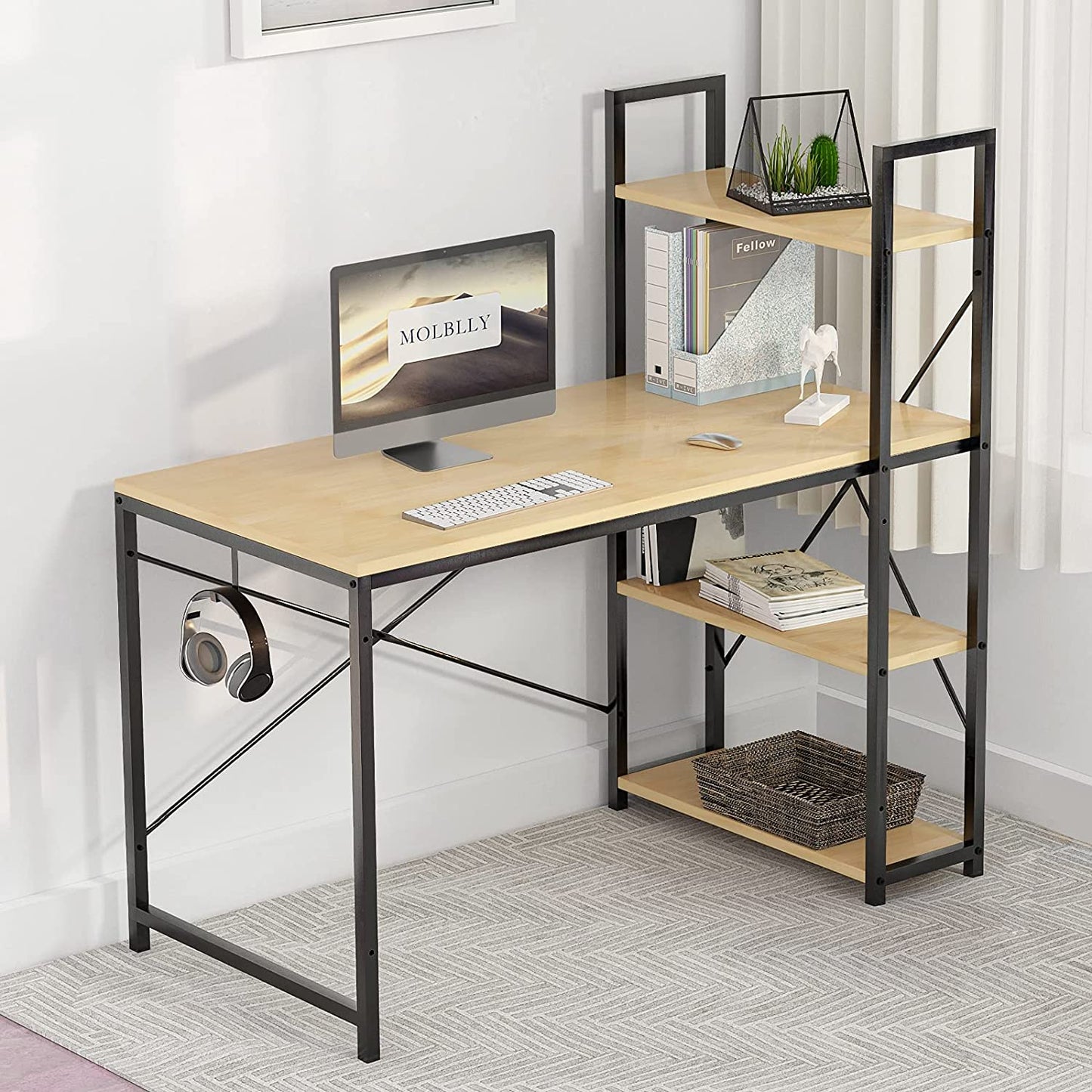 Computer Desk with Shelves Storage 47 INCH Study Writing Desk for Home Office Desks,Modern Simple Style Steel Frame Wood for PC Table with Bookshelfs