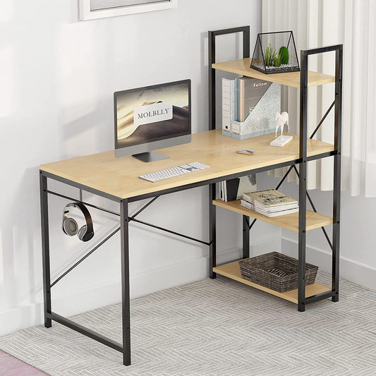 Computer Desk with Shelves Storage 47 INCH Study Writing Desk for Home Office Desks,Modern Simple Style Steel Frame Wood for PC Table with Bookshelfs