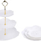 3 Pack 3 Tiers White Plastic Cupcake Stand Dessert Stand Tiered Serving Trays with Gold Rod - Round, Square, Flower