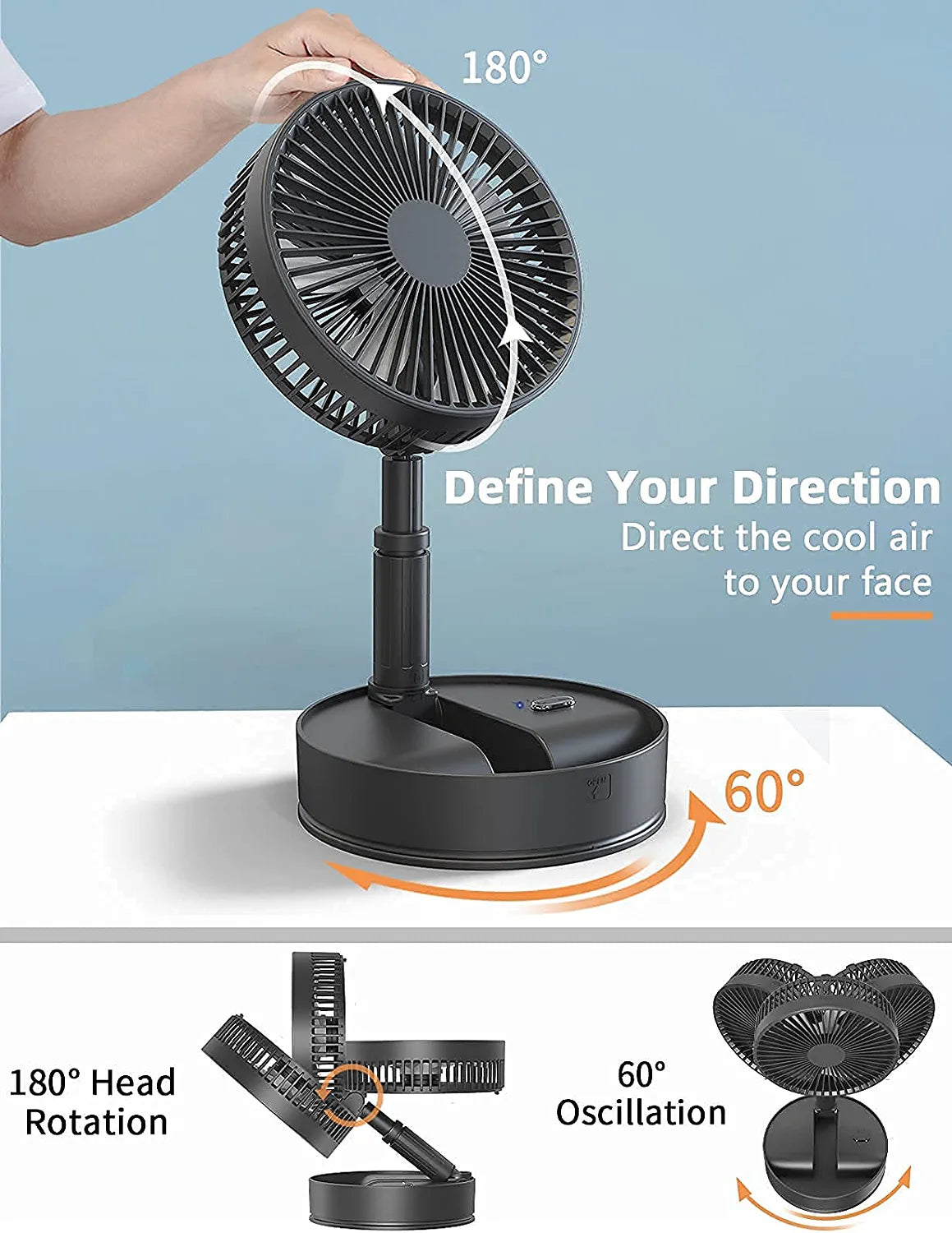 8-Inch Foldaway Oscillating Fan with Remote Control, 7200Mah Rechargeable Battery Operated Pedestal Fan for Bedroom, Timer, 4 Speed, Fast Charging Portable Table Fan for Camping, Outdoor, Room