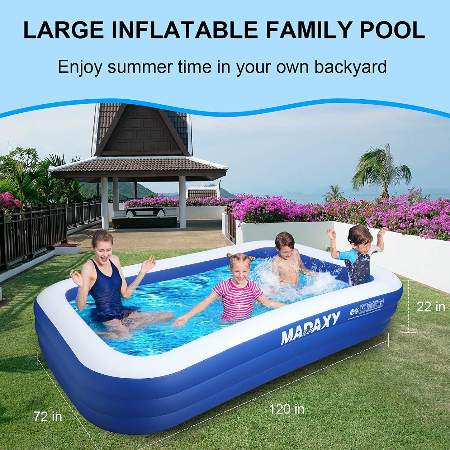 Inflatable Pool,  Swimming Pool for Kids and Adults, 120" X 72" X 22" Oversized Thickened Family Inflatable Pool for Kids, Toddlers, Adults, Outdoor, Garden, Backyard, Summer Water Party