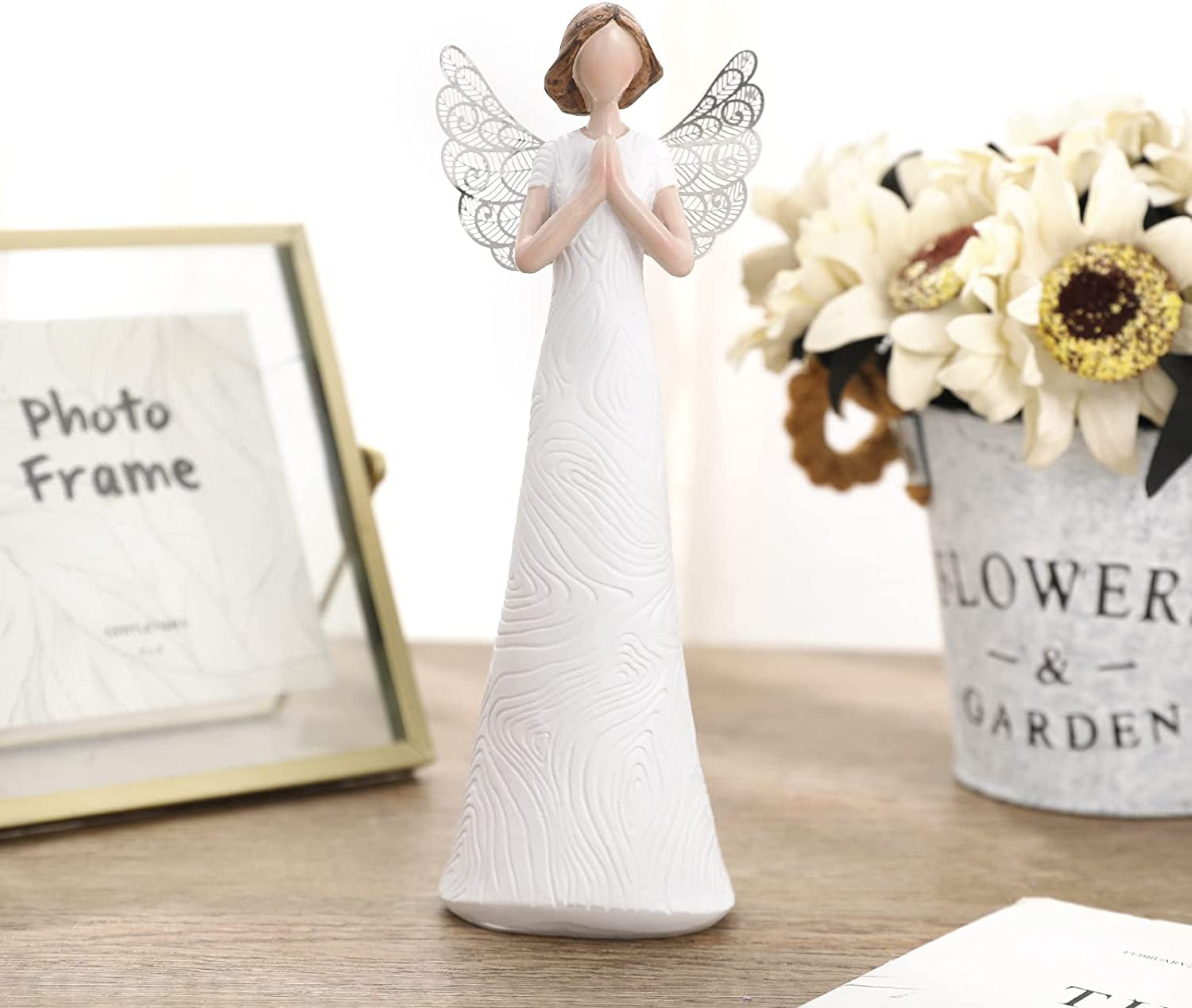 8'' Hand Carved Angels Figurines Memorial Gifts Guardian Angel, in Memory of Loved One Gifts Angel Gifts Friendship Gifts Express Love, Company, Support, Gratitude or Bereavement (White)