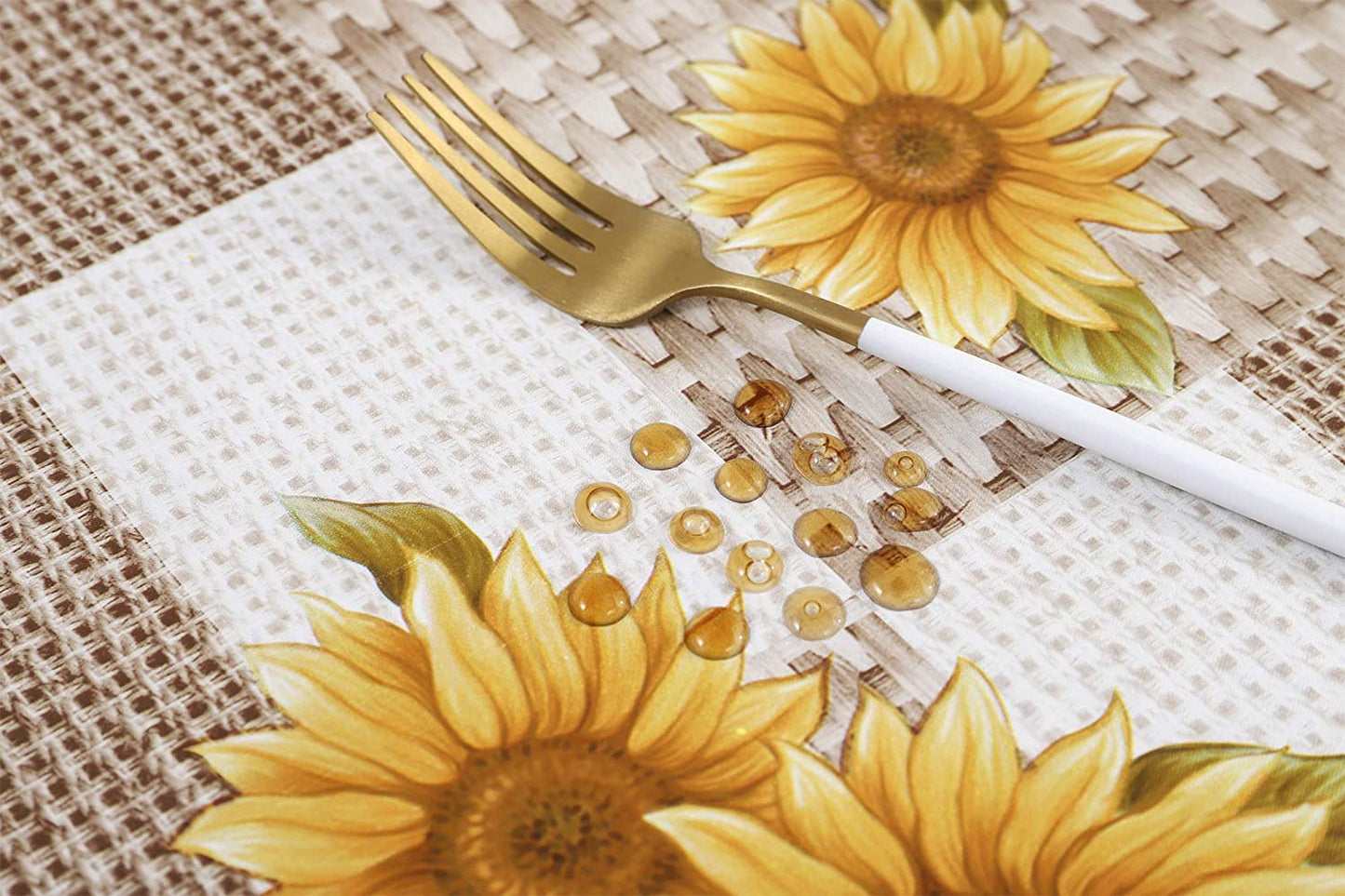 Vinyl Tablecloth Flannel Backed Stain-Resistant PVC Table Cloth Waterproof Oil-Proof Wipeable Indoor/Outdoor Picnic, BBQ and Dining Table Cover(60 X 84 Inch, Sunflower)