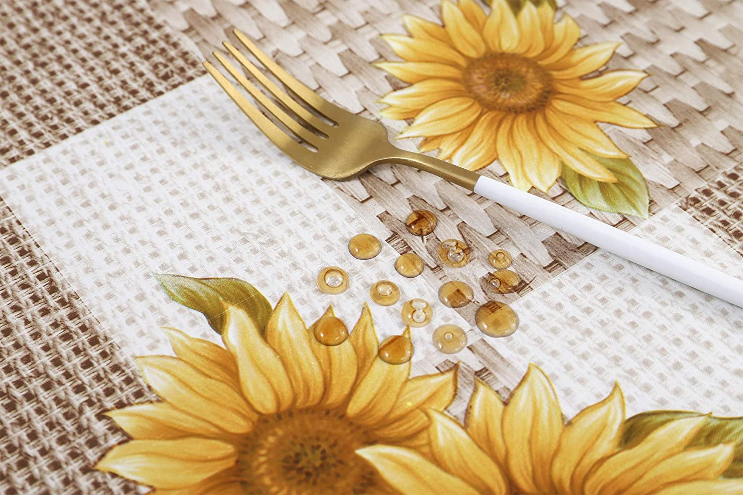 Vinyl Tablecloth Flannel Backed Stain-Resistant PVC Table Cloth Waterproof Oil-Proof Wipeable Indoor/Outdoor Picnic, BBQ and Dining Table Cover(60 X 84 Inch, Sunflower)