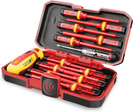 HURRICANE 1000V Insulated Electrician Screwdriver Set, All-In-One Premium Professional 13-Pieces CR-V Magnetic Phillips Slotted Pozidriv Torx Screwdriver