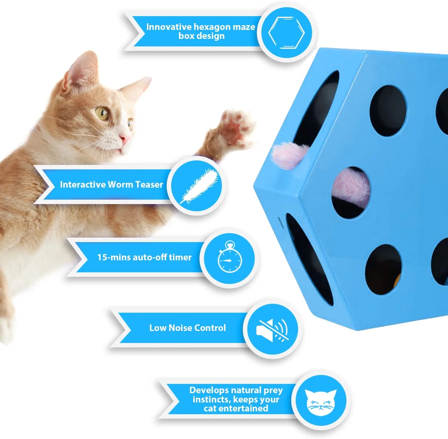 Cat Toys for Indoor Cats, Electronic Automated Cat Toys with Mouse Tail & Catnip Ball, Interactive Cat Toys with Battery, Exerciser Entertainment Hunting for Kitty Pet, Auto Shut Off…