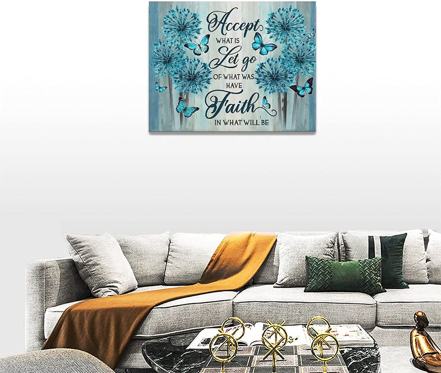 Bathroom Dandelion Wall Art Butterfly Dandelion Motivational Quotes Pictures Paintings Canvas Prints Framed Modern Artwork Home Decor for Office Living Room Bedroom Bathroom Kitchen 16"X12"