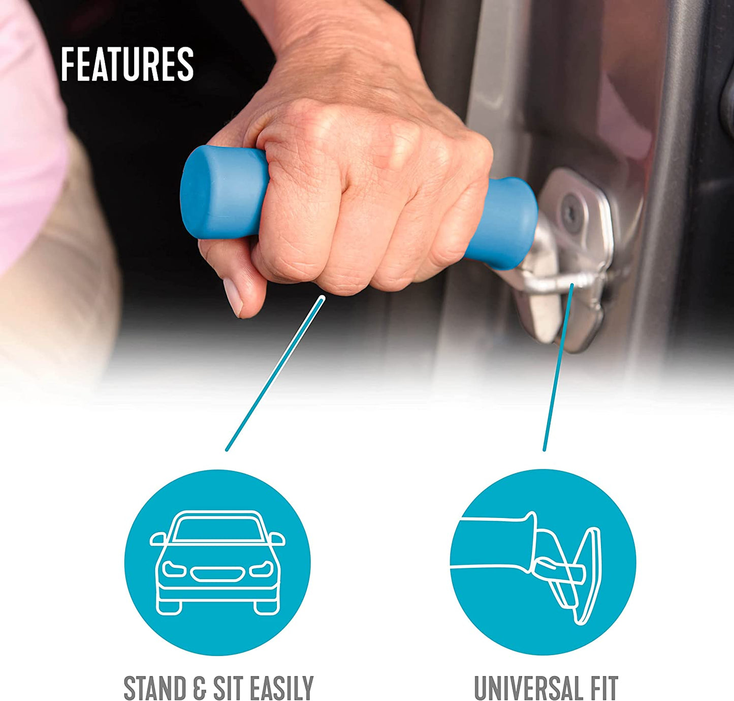 Able Life Auto Cane, Portable Vehicle Support Handle, Standing Mobility Aid, Car Assist Cane Grab Bar, Blue