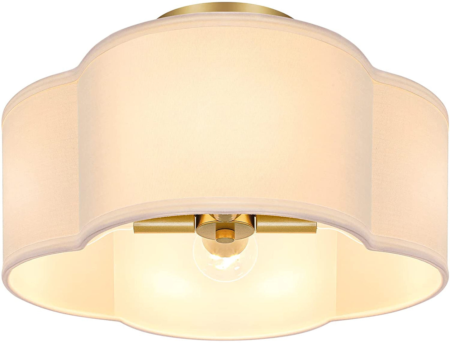 4-Light Semi Flush Mount Ceiling Light Fixture, Gold Modern Close to Ceiling Lamp with White Fabric Shade, Farmhouse Bright Lighting Brass Finish for Nursery Kids Room Bedroom Kitchen Hallway Entryway