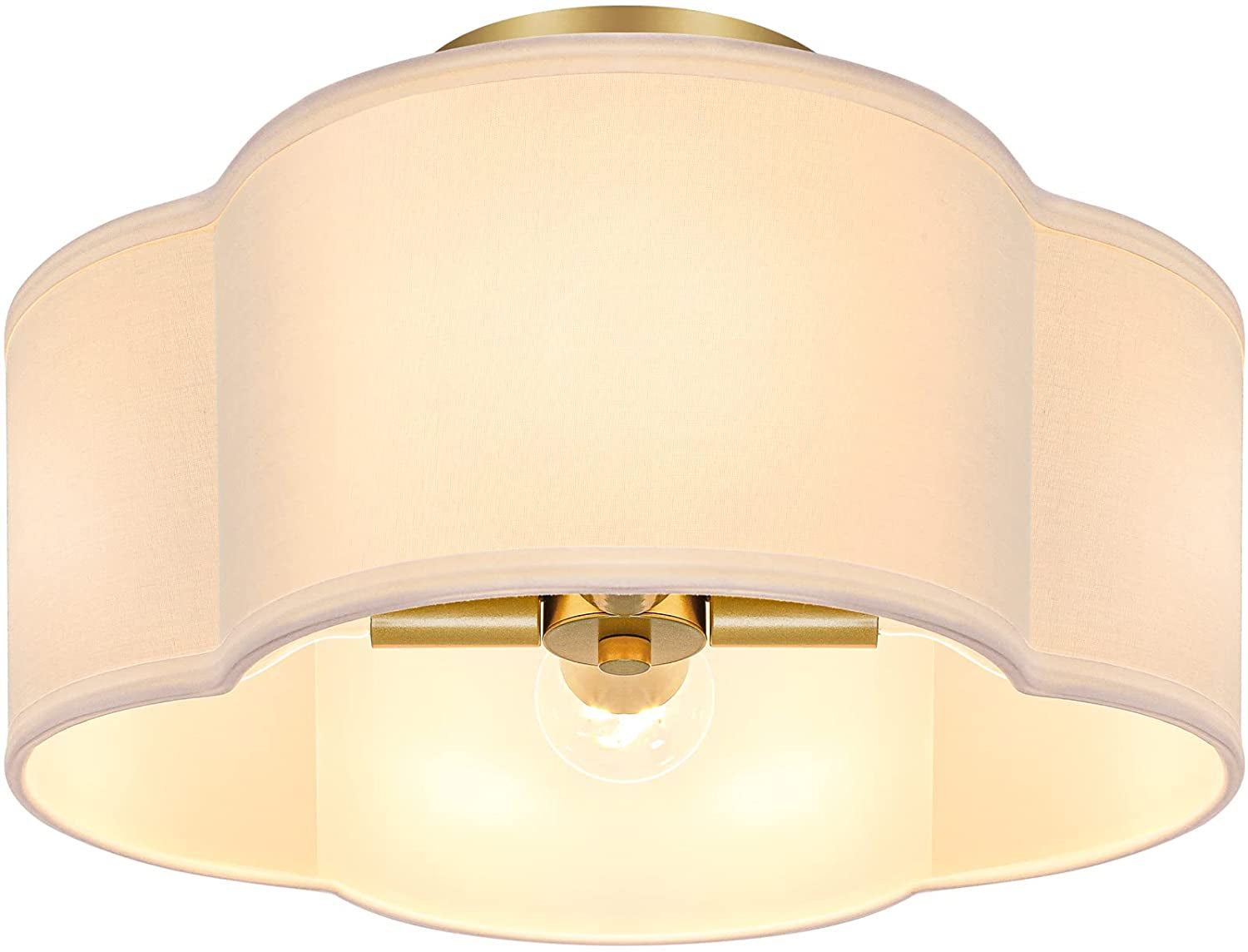4-Light Semi Flush Mount Ceiling Light Fixture, Gold Modern Close to Ceiling Lamp with White Fabric Shade, Farmhouse Bright Lighting Brass Finish for Nursery Kids Room Bedroom Kitchen Hallway Entryway