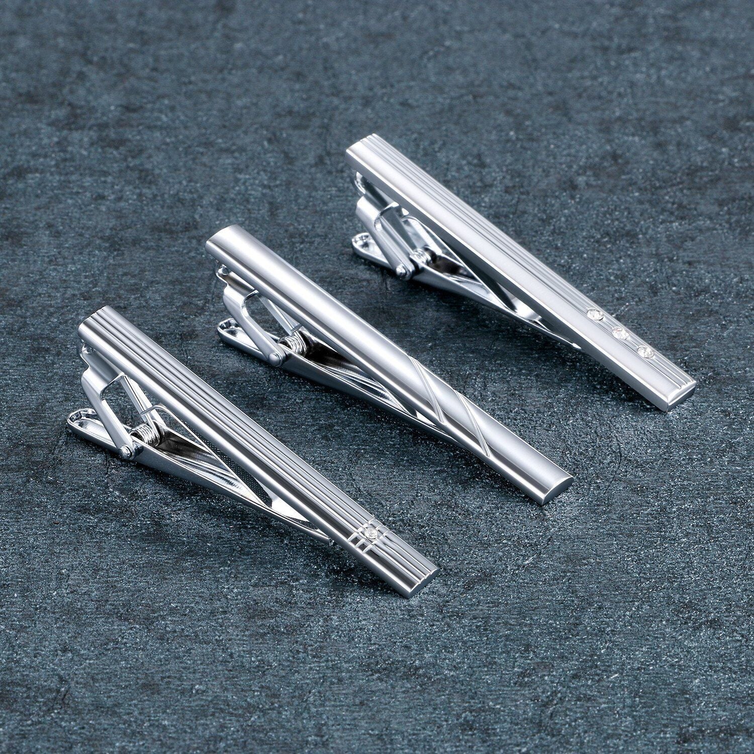 4Pcs Gentleman Silver Metal Simple Necktie Tie Clip Bar Clasp Clip Clamp Pin Set