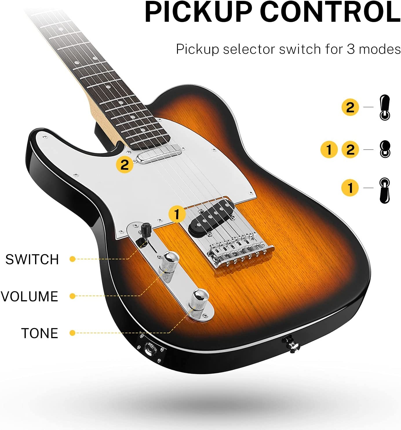 LEFT HANDED Electric Guitar 39 Inch TELE Electric Guitar DTC-100 Solid Body TC Style Electric Guitar Kit with Bag, Strap, Cable for Beginner