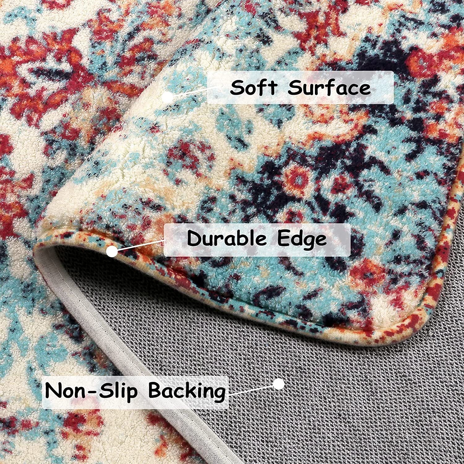 Bohemian Floral Medallion Area Rug - 2X4 Oriental Distressed Hallyway Runner Rug Doormat Faux Wool Non-Slip Bath Mat Washable Low-Pile Carpet for Kitchen Laundry Room(2 X 4, Orange Medallion)