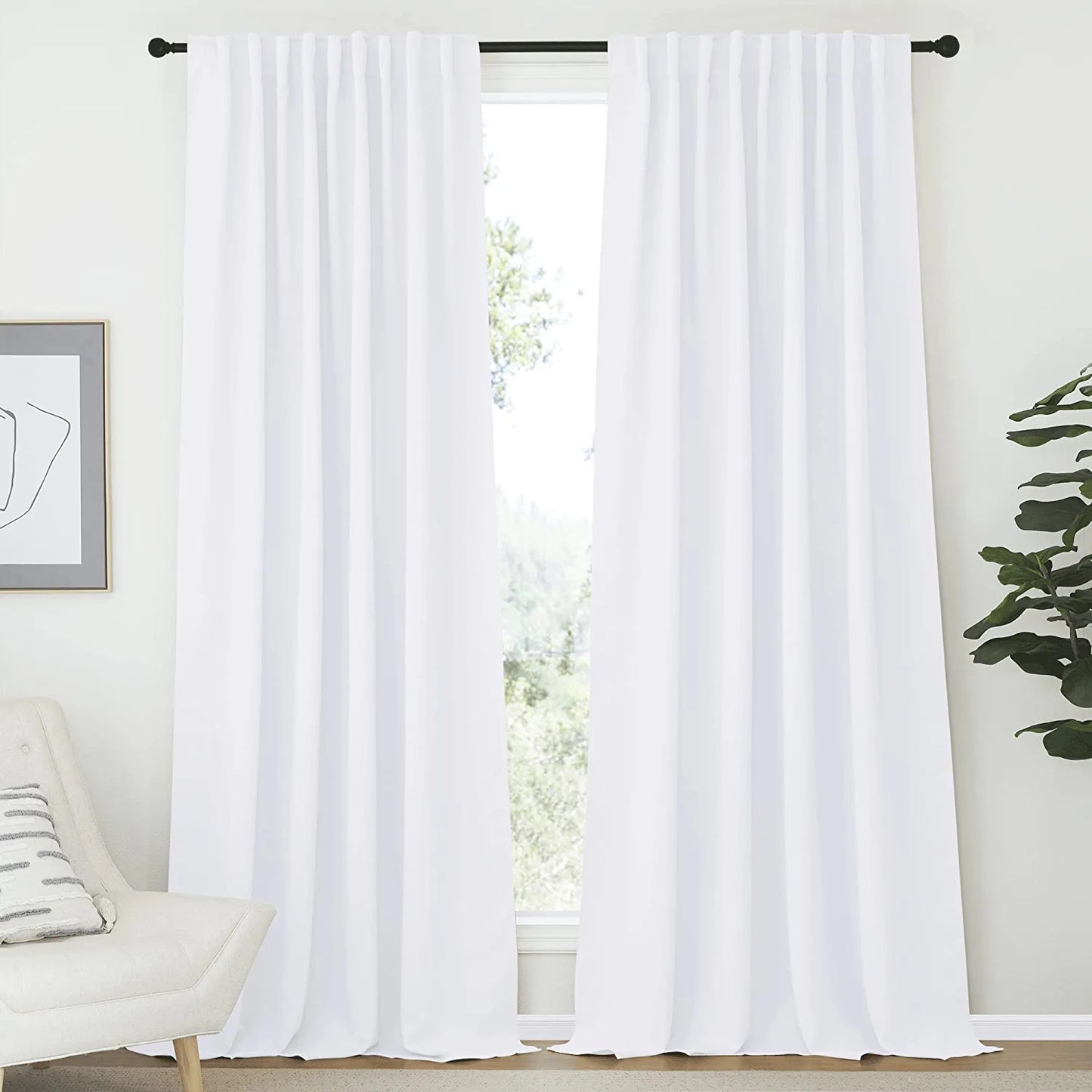 Living Room Curtain Drapes - (White Color) W70 X L95, Set of 2, Window Treatment Drapery Panels