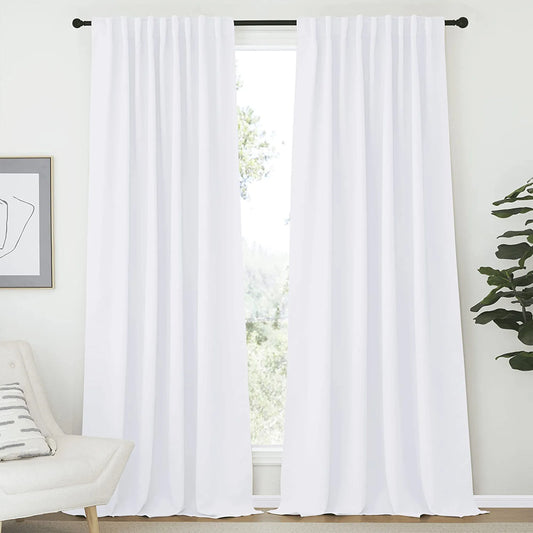 Living Room Curtain Drapes - (White Color) W70 X L95, Set of 2, Window Treatment Drapery Panels