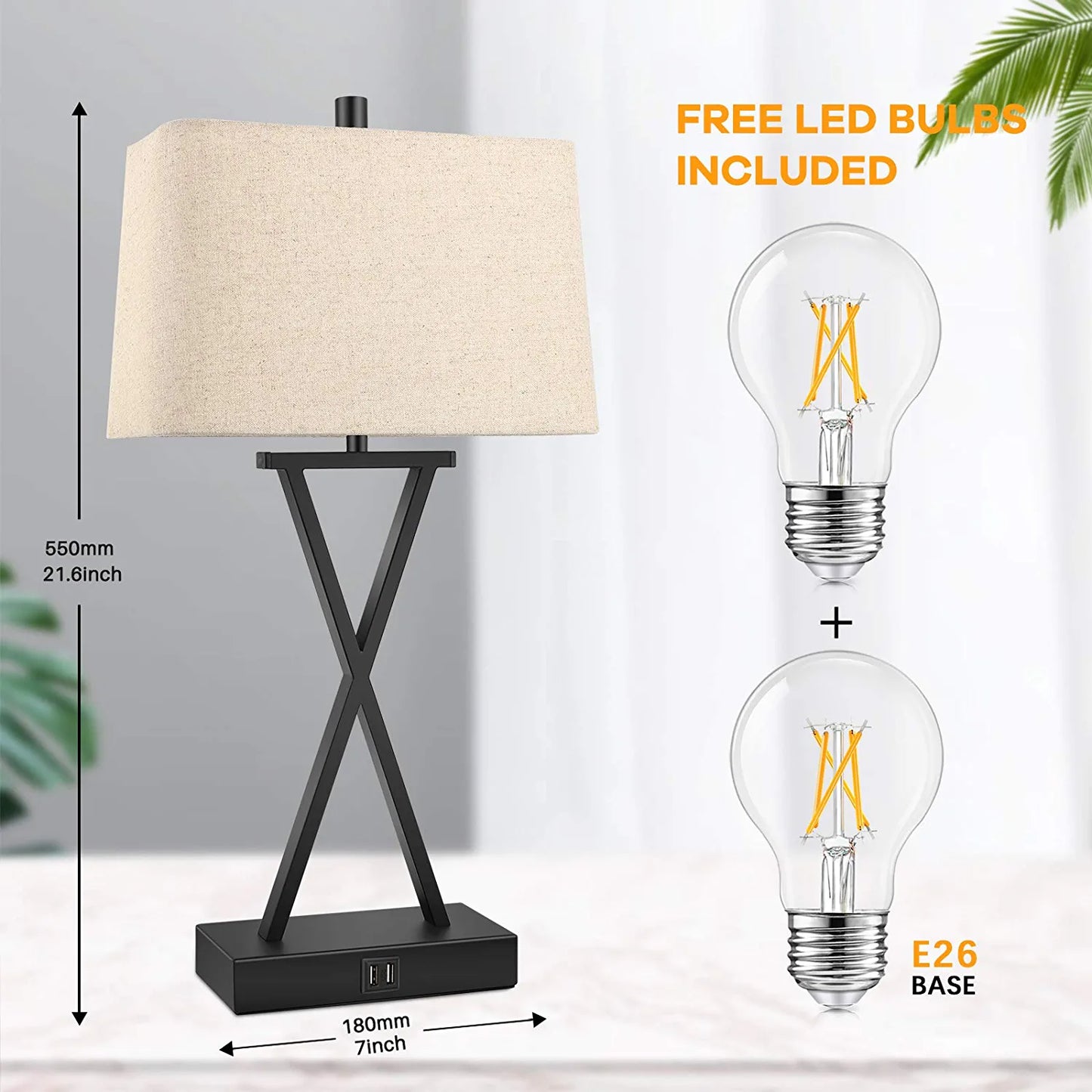 Set of 2 Touch Control 3-Way Dimmable Table Lamp Modern Nightstand Lamp with 2 USB Port Bedside Desk Lamp with Fabric Shade for Living Room Bedroom Hotel, Cream, Bulbs Included
