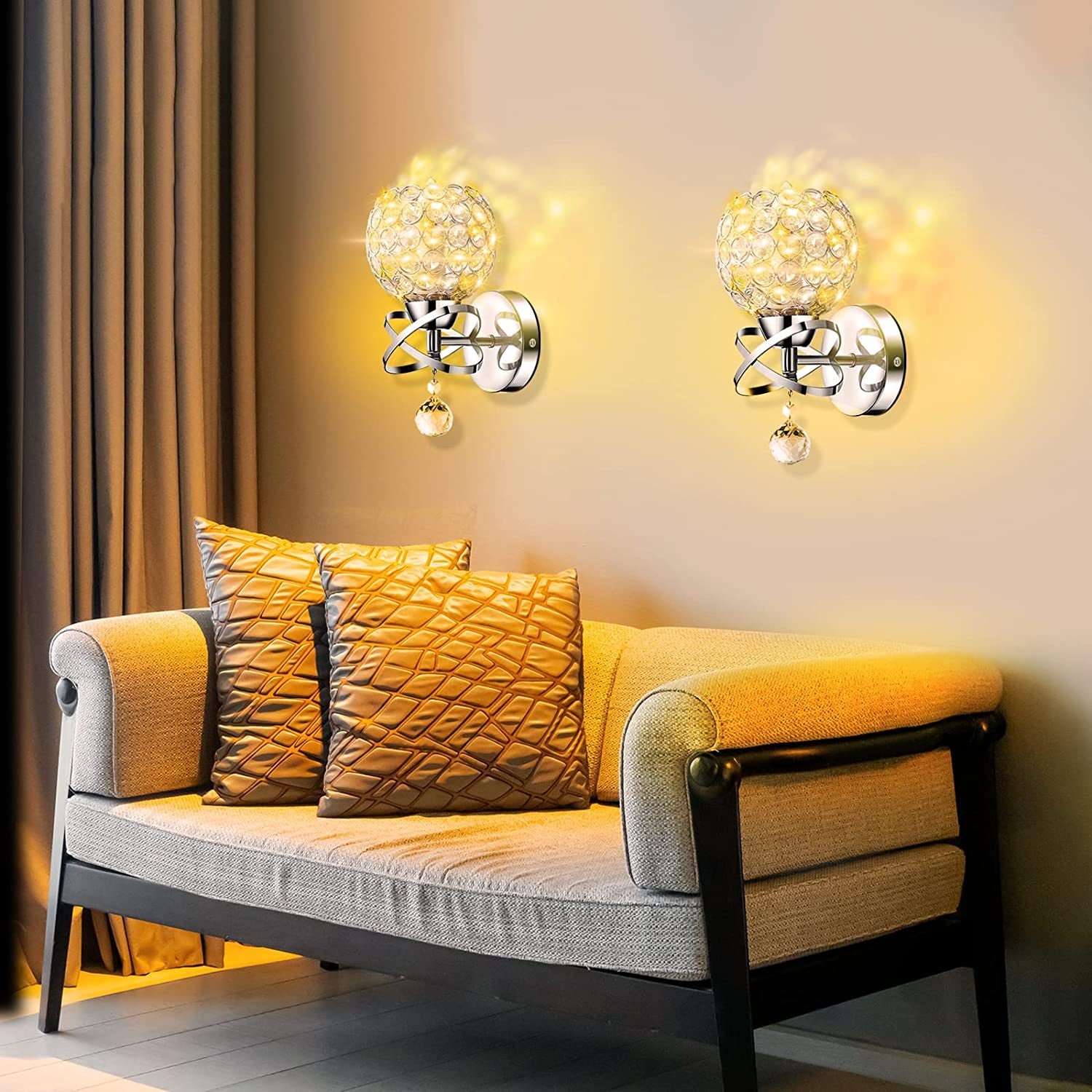 4 Pack Crystal Wall Sconces Lighting Silver Crystal Wall Lights with E14 Socket Bulbs Wall Lamp Sconce for DIY Home Decor Bedroom Living Room Hallway