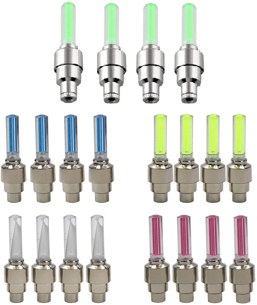 20 PCS of Led Flash Tyre Wheel Valve Cap Light for Car Bike Bicycle Motorbicycle Wheel Light Tire (4 Red, 4 Yellow, 4 Blue, 4 Green, 4 Colorful)