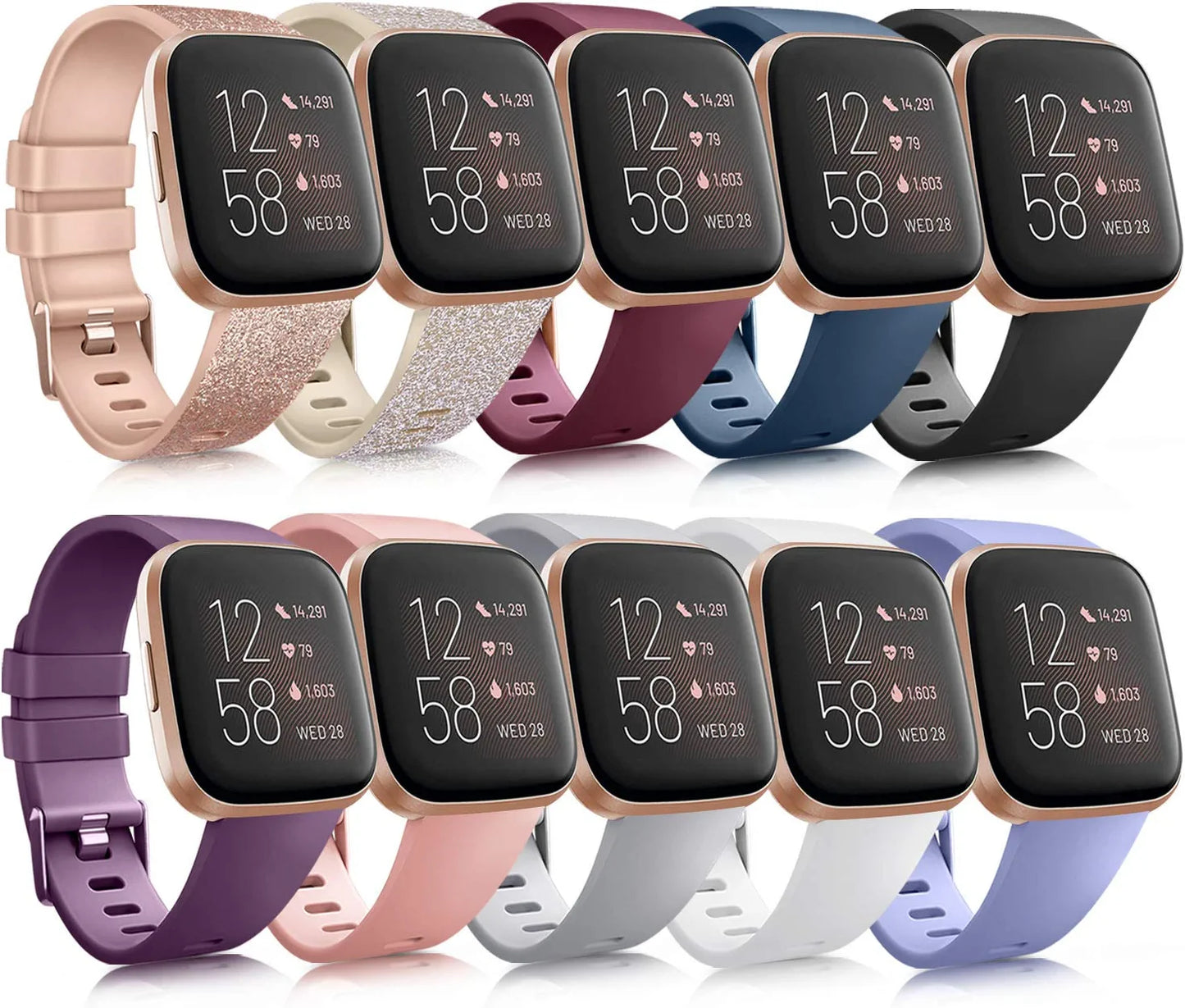 10 Pack Silicone Bands Compatible with Fitbit Versa 2 / Fitbit Versa/Versa Lite/Versa SE, Classic Soft Replacement Sport Wristbands Accessories for Women Men (Small, 10 Pack B)