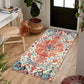 Bohemian Floral Medallion Area Rug - 2X4 Oriental Distressed Hallyway Runner Rug Doormat Faux Wool Non-Slip Bath Mat Washable Low-Pile Carpet for Kitchen Laundry Room(2 X 4, Orange Medallion)