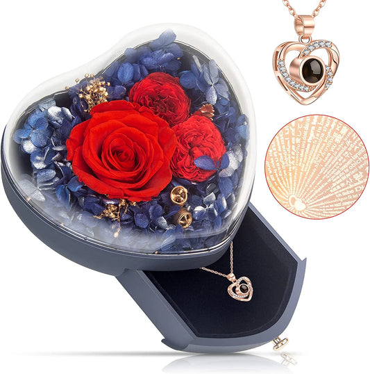 Preserved Real Rose for Girlfriend Wife Mom I Love You Necklace in 100 Languages Gifts for Women Girl Mothers Day Valentine'S Day Anniversary Christmas Birthday Gifts