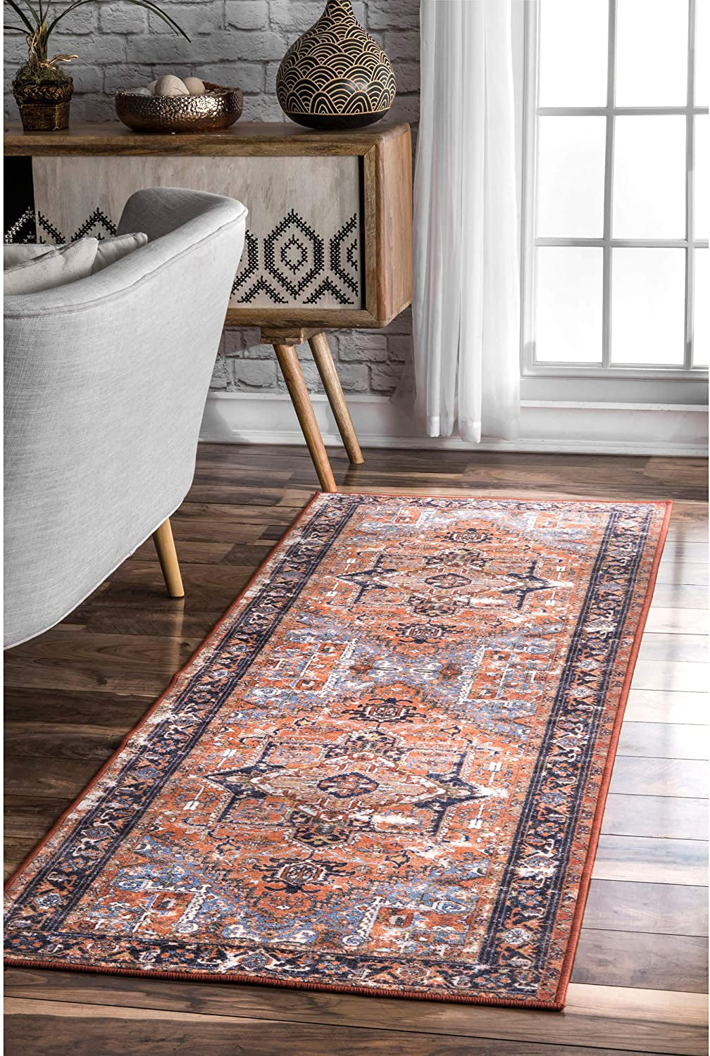 Florence Vintage Persian Runner Rug, 2' 8" X 8', Rust Red