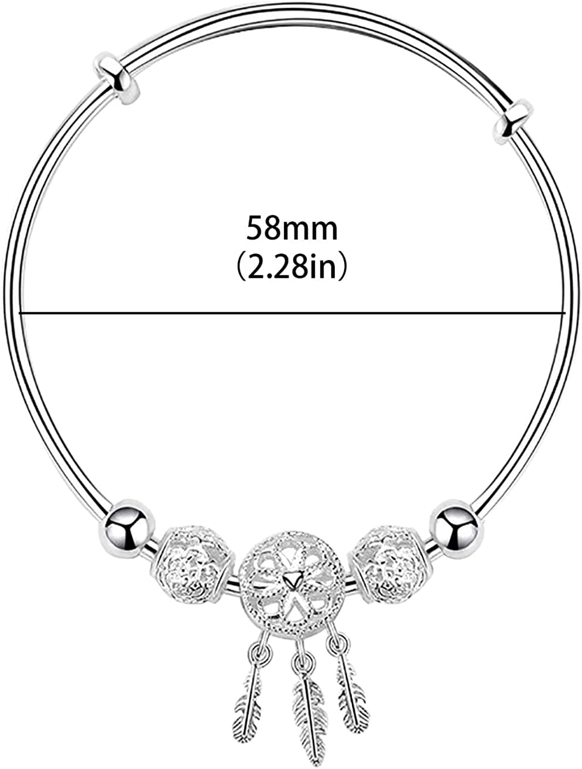 Silver Dream Catcher Tassel Feather Charm Bracelet Bangle Adjustable Mother'S Day Jewelry Gift Birthday Christmas Gifts for Women Mom Wife Girls
