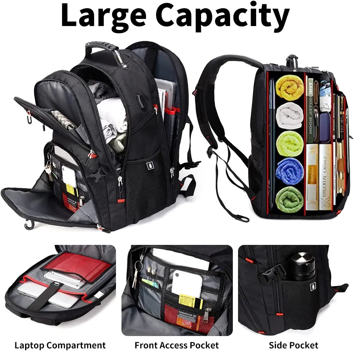 Extra Large 52L Travel Laptop Backpack with USB Charging Port Fit 17 Inch Laptops for Men Women