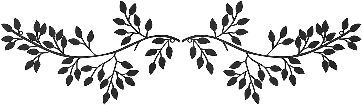 2 Pieces Metal Tree Leaf Wall Decor Vine Olive Branch Leaf Wall Art Wrought Iron Scroll Sculptures above the Bed, Living Room, Outdoor Decoration (Black)