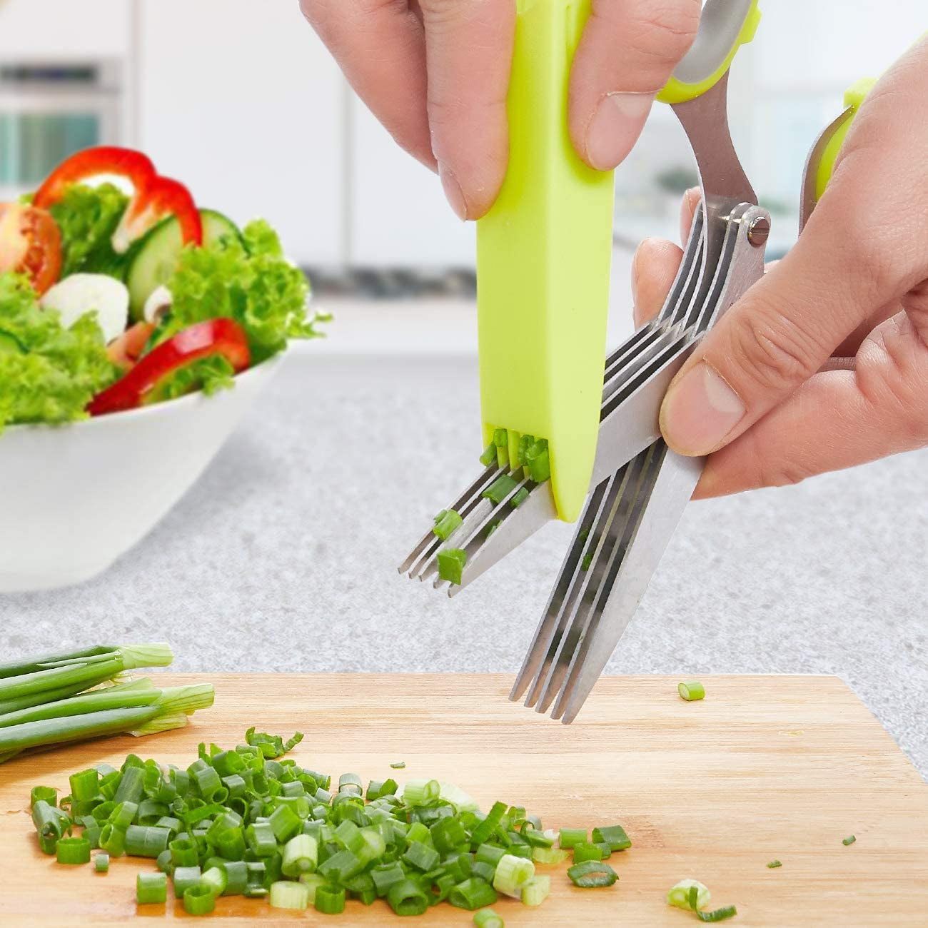 Herb Scissors with 5 Multi Stainless Steel Blades and Safe Cover Kitchen Gadgets Cutter, Kitchen Chopping Shear, Mincer, Sharp Dishwasher Safe Kitchen Gadget, Culinary Cutter