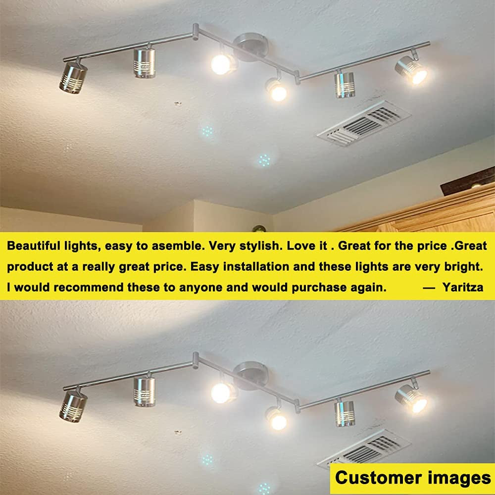 DLLT 6-Light Track Lighting Fixtures Swing Arm, Kitchen Ceiling Spot Light, Flush-Mount Foldable Track Rail Lighting for Living Room, Dining Room, Offices, Bedroom, Picture Wall, Kitchen, Warm Light