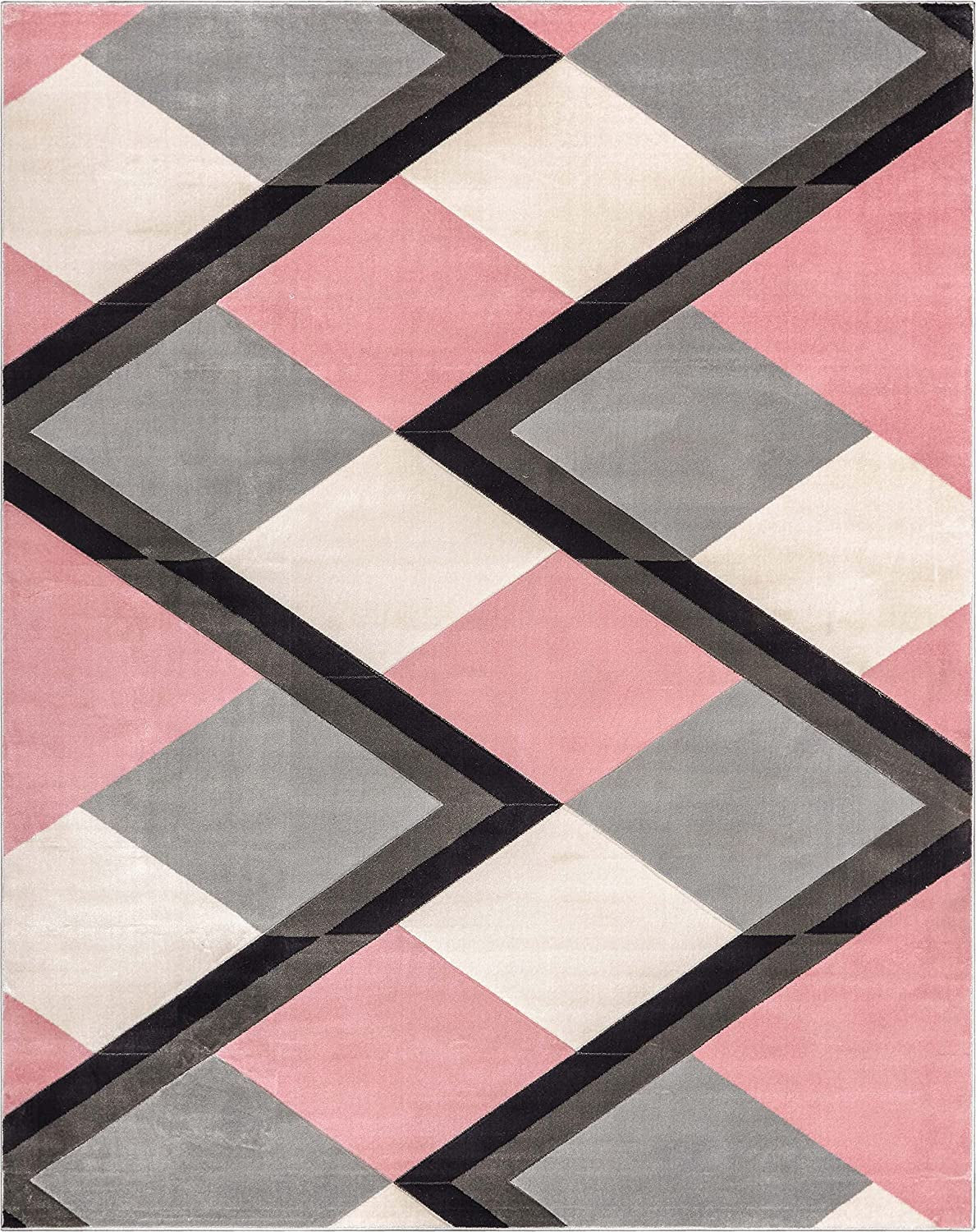 Good Vibes Nora Blush Pink Modern Geometric Stripes and Boxes 5'3" X 7'3" 3D Texture Area Rug, 5 Ft 3 in X 7 Ft 3