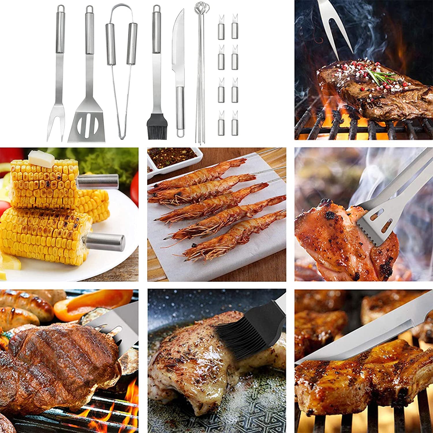 YLDZSH BBQ Grill Cooking Utensils Tool Set Stainless Steel Barbeque Portable Case (18-Piece Set)