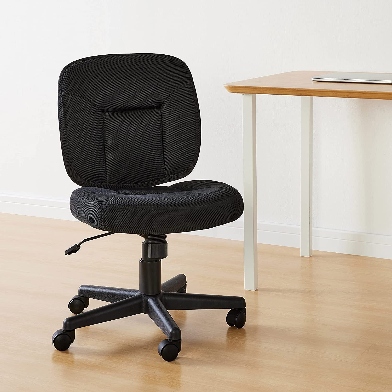 Upholstered, Low-Back, Adjustable, Swivel Office Desk Chair, Black