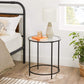 round Side Table, Glass End Table with Metal Frame, Small Coffee Accent Table, Bedside Table, Modern Style, for Living Room, Balcony, Bedroom, Black ULGT020B01