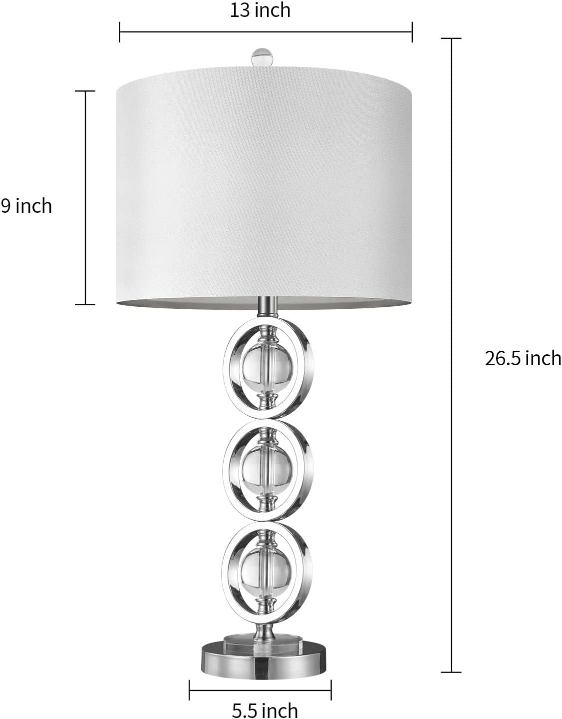 BOBOMOMO 26.5" Metal Crystal USB Table Lamps Set of 2 for Living Room Bedroom, Silver