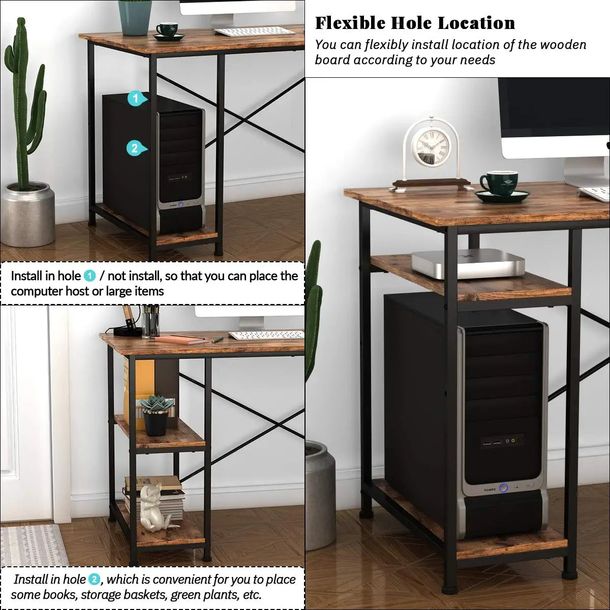 Writing Computer Desk 47", Home Office Study Desk with 2 Storage Shelves on Left or Right Side, Industrial Simple Style Wood Table Metal Frame for PC Laptop Notebook