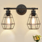 2-Light Industrial Bathroom Vanity Light, Farmhouse Metal Cage Wall Sconces, Rustic Matte Black Wall Mount Light Fixtures, Porch Wall Lamps for Living Room, Mirror Cabinets, Bedroom, E26 Base