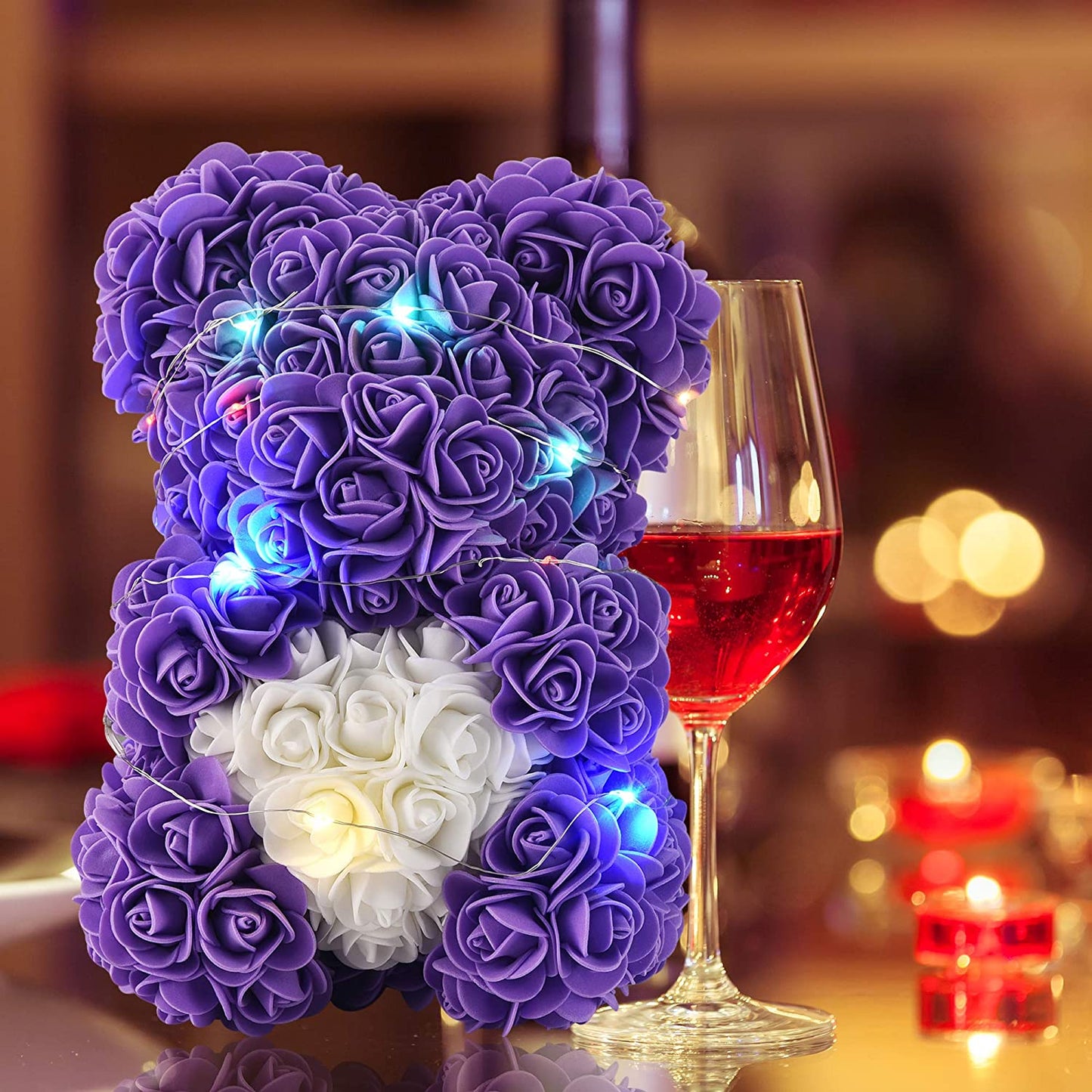 Gifts for Women,Rose Teddy Bear- over 300 Flowers on Every Rose Flower Bear,Rose Bear, Gifts for Mom, Birthday Gifts, Gifts for Girls - 10 Inch Clear Gift Box (Purple)