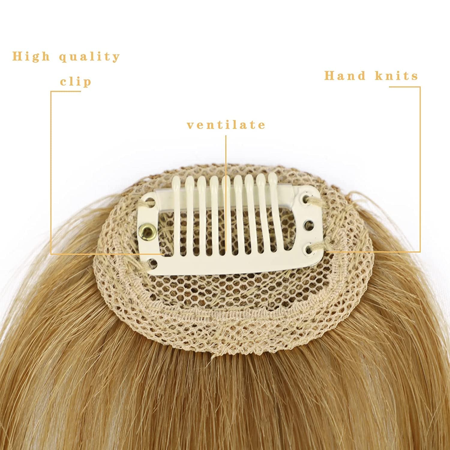 Clip in Bangs for Women 100% Human Hair Extensions Wispy Bangs Fringe with Temples Hairpieces Air Bangs Flat Bangs Clip Curved Bangs for Daily Wear (Blonde)
