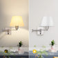 Swing Arm Wall Sconces Set of 2, Indoor Plug in Wall Lamp with White Fabric Shade Hardwired Wall Light Fixture with E26 Base Decor for Bedroom Living Room Porch Hallway Office