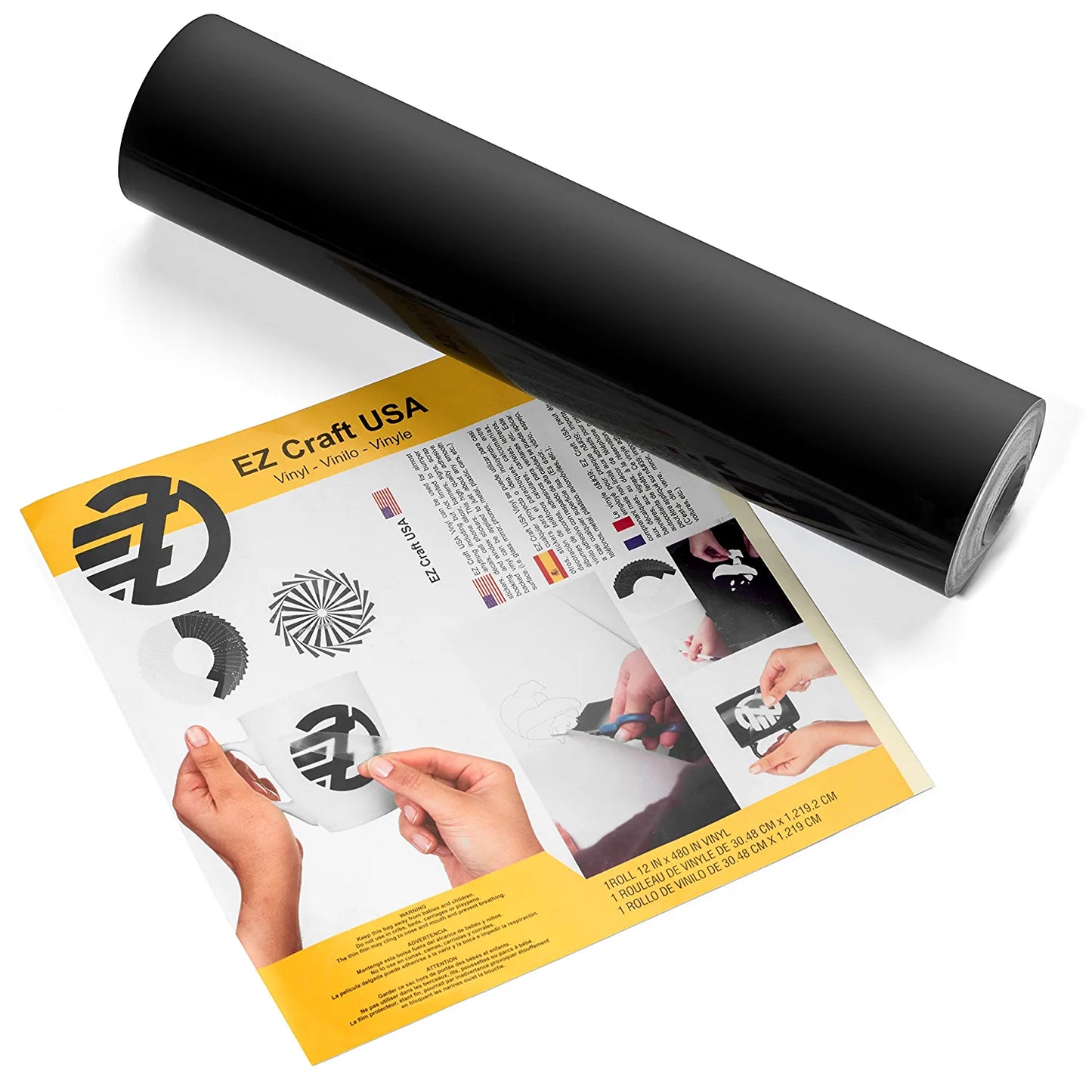EZ Craft USA Adhesive Glossy Black Vinyl Roll – Huge Glossy Adhesive Permanent Black Vinyl Rolls – 12”X40Ft Black Vinyl Sheets Are the Best Vynil Black Vinyl Wrap Works with Cricut and Other Cutters