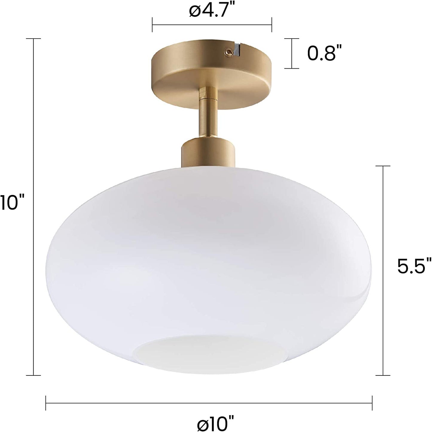 Archiology Semi Flush Mount Ceiling Light,Modern Ceiling Light with Opaline Glass Shade&Brass Metal Base Layer,Flush Mount Light Fixture for Dining Room, Bedroom, Cafe, Bar, Hallway, Passway
