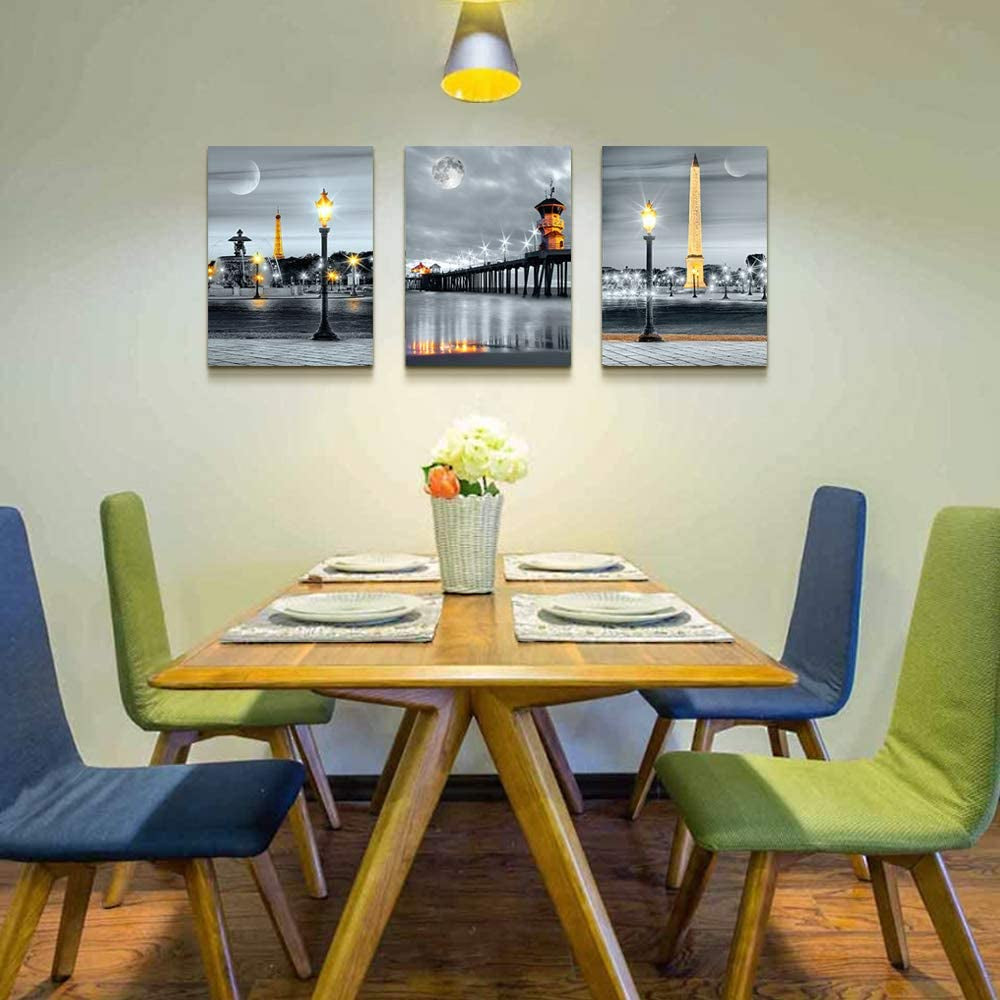 Family Bedroom Wall Decor Canvas Wall Art for Living Room Modern Wall Decorations for Bathroom Night View Paintings Kitchen Canvas Art Hang Pictures Artwork Home Decoration 3 Pieces