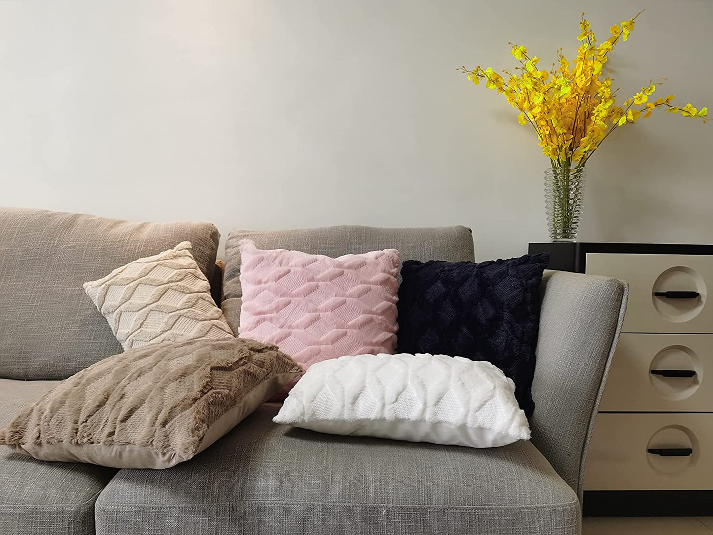 Throw Pillow Covers 18X18,Farmhouse Decorative Boho Throw Pillow Cases,Velvet Soft Plush Faux Wool Cusion Covers Pillow Shell for Sofa Couch Bed Car,Set of 2,Camel