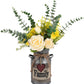 Metal Flower Vase Milk Can Rustic Style with Rose & Eucalyptus Shabby Chic Metal Vase for Rustic Home Dining Table Centerpieces Decor (Yellow, 1)