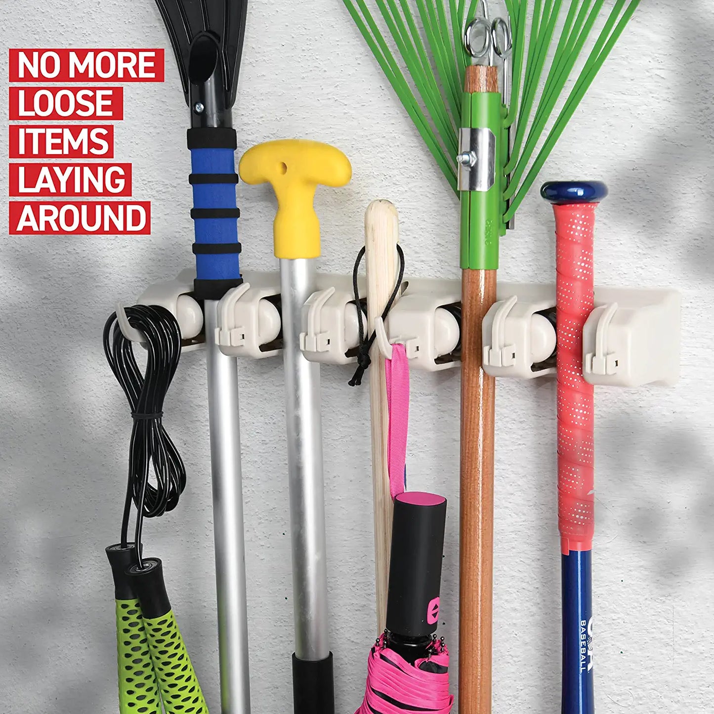 It Mop and Broom Holder, 5 Position with 6 Hooks Garage Storage Holds up to 11 Tools, Storage Solutions for Broom Holders, Garage Storage Systems Broom Organizer for Garage Shelving Ideas