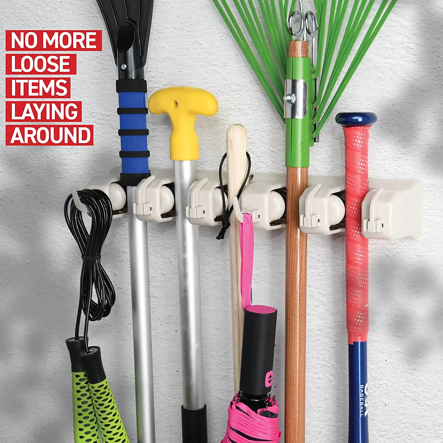 It Mop and Broom Holder, 5 Position with 6 Hooks Garage Storage Holds up to 11 Tools, Storage Solutions for Broom Holders, Garage Storage Systems Broom Organizer for Garage Shelving Ideas