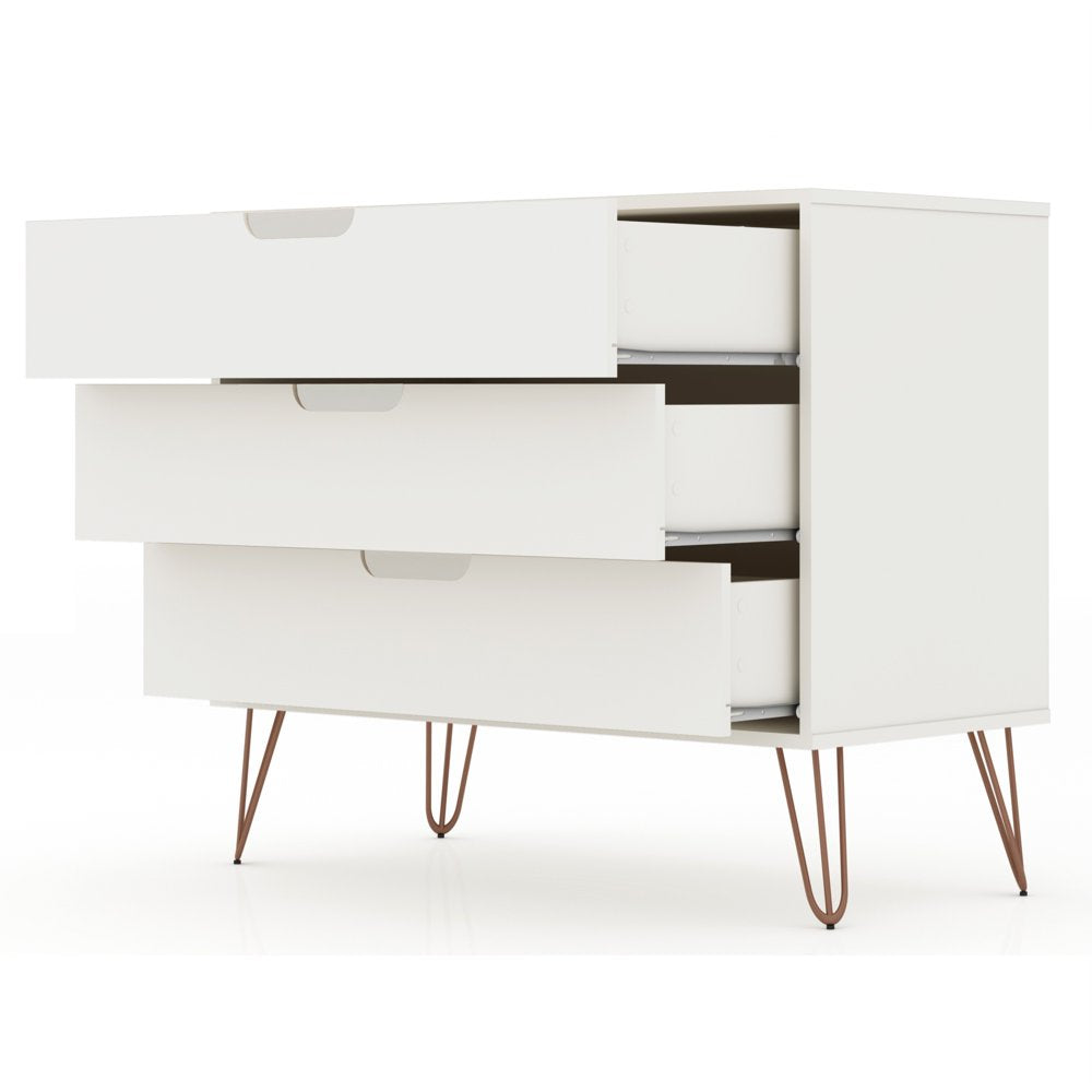 Rockefeller Mid-Century- Modern Dresser with 3- Drawers in White