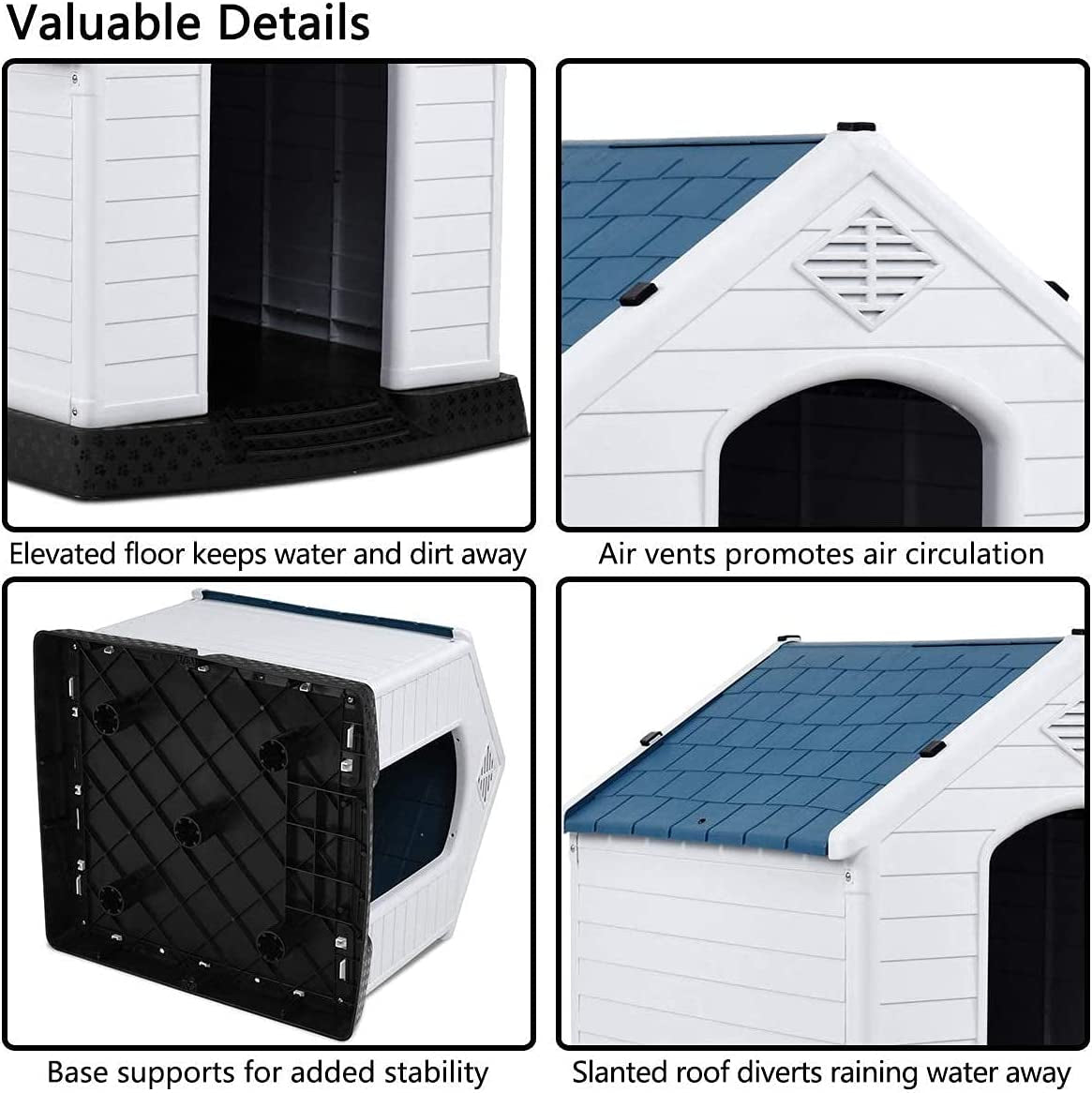 Dog House for Small Dogs, Waterproof Plastic Dog Houses with Air Vents and Elevated Floor, Easy to Assemble, Outdoor Cat Feeding Station Indoor Patio Backyard Dog Kennel House
